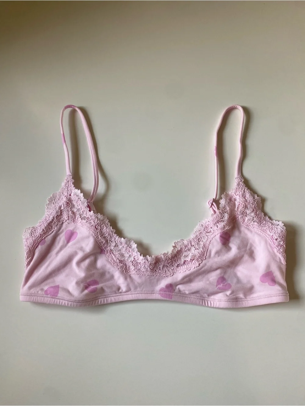 Skims Fits Everybody Lace Scoop Bralette in Cherry Blossom with hearts NWOT